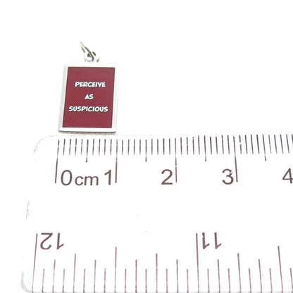 925 Sterling Silver Red Enamel Perceive As Suspicious Minimalist Charm Pendant