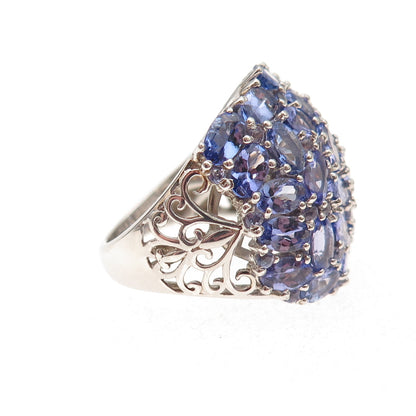 Chuck Clemency 925 Sterling Silver Real Tanzanite Cluster Ring Size 8.25