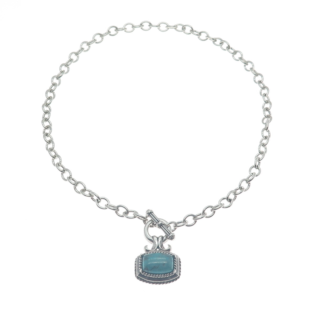 ROSS SIMONS 925 Sterling Vintage Real Tyrone Turquoise Rolo Chain Necklace 16"