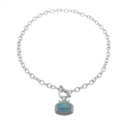 ROSS SIMONS 925 Sterling Vintage Real Tyrone Turquoise Rolo Chain Necklace 16"