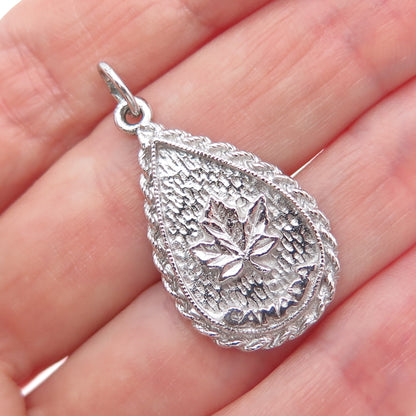 925 Sterling Silver Vintage Maple Leaf Teardrop Charm Pendant