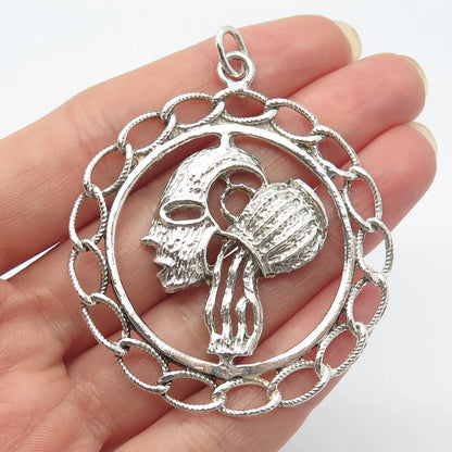 925 Sterling Silver Vintage Mask & Jug of Water Ornate Pendant