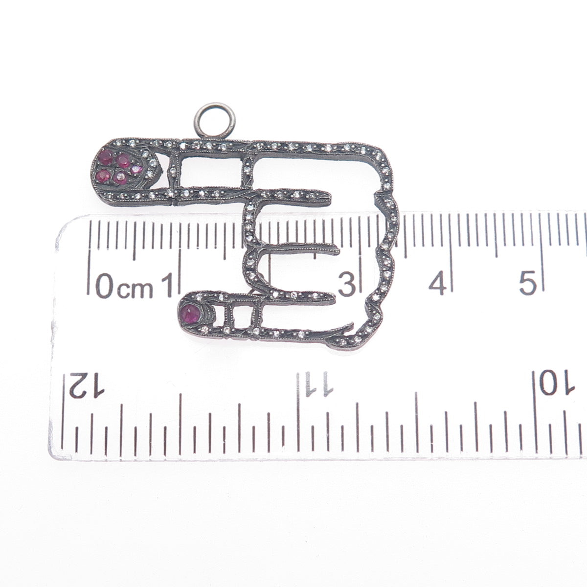 Atelier Minyon 925 Sterling Silver Real Diamond & Ruby Gesture Oxidized Pendant