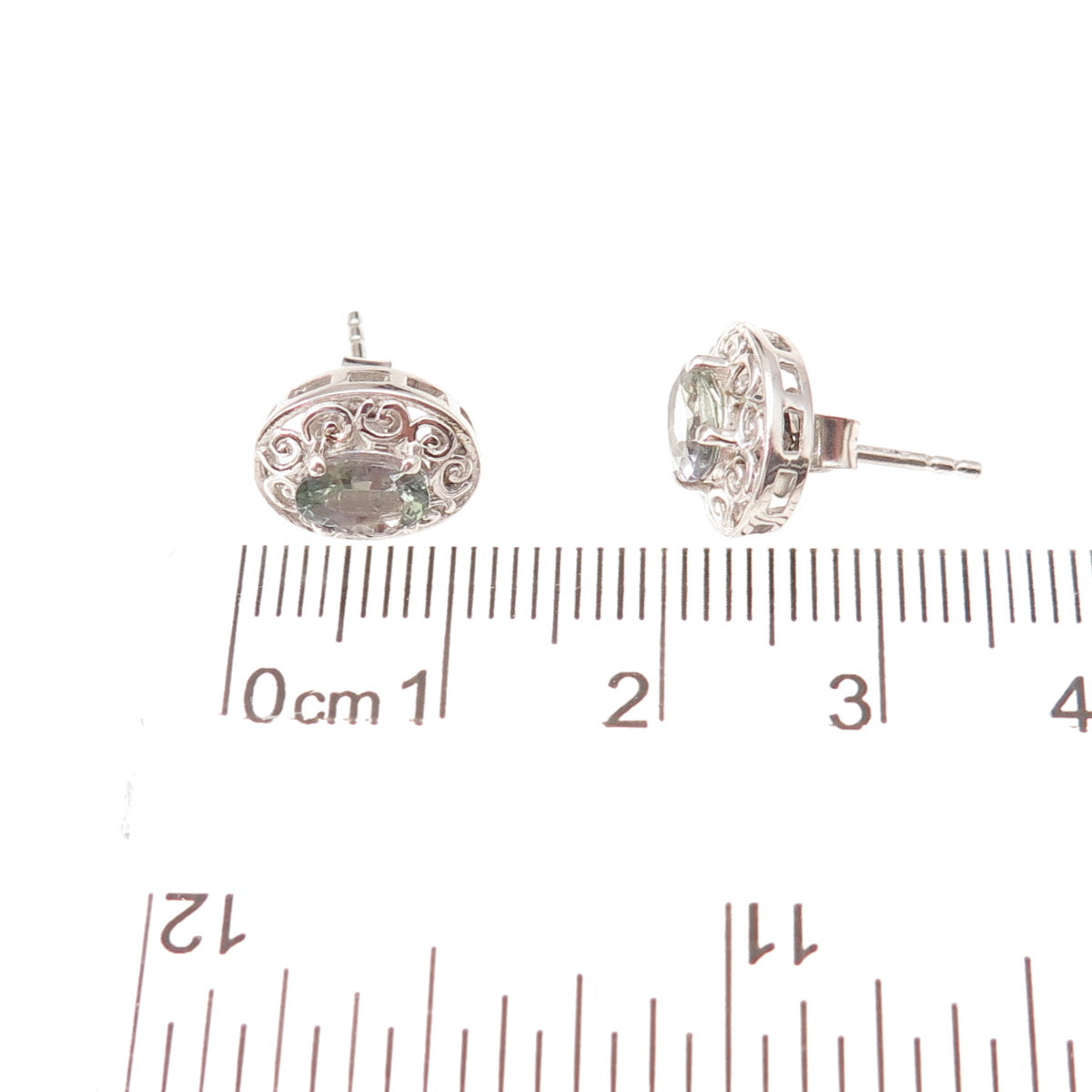 Chuck Clemency 925 Sterling Silver Real Oval-Cut Iolite Floral Stud Earrings