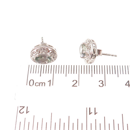 Chuck Clemency 925 Sterling Silver Real Oval-Cut Iolite Floral Stud Earrings