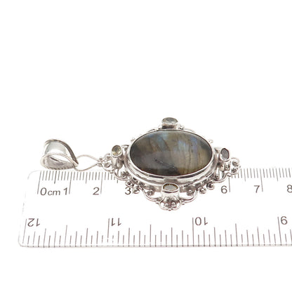 AF DESIGN 925 Sterling Silver Vintage Real Labradorite & Citrine Pendant
