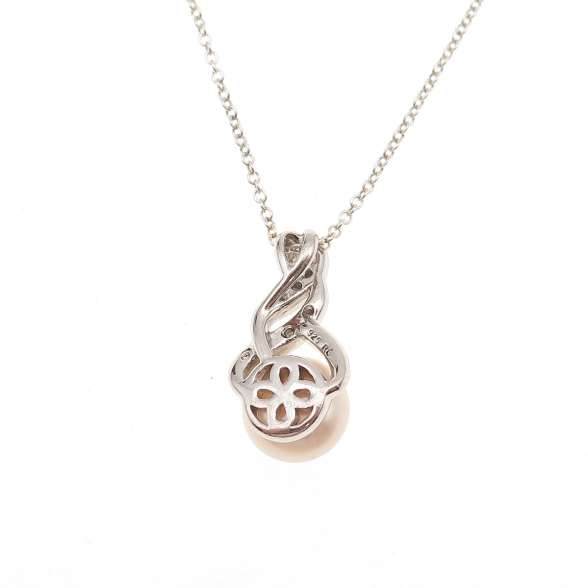 Richline 925 Sterling Silver Real Diamond & Pearl Cable Chain Necklace 18"