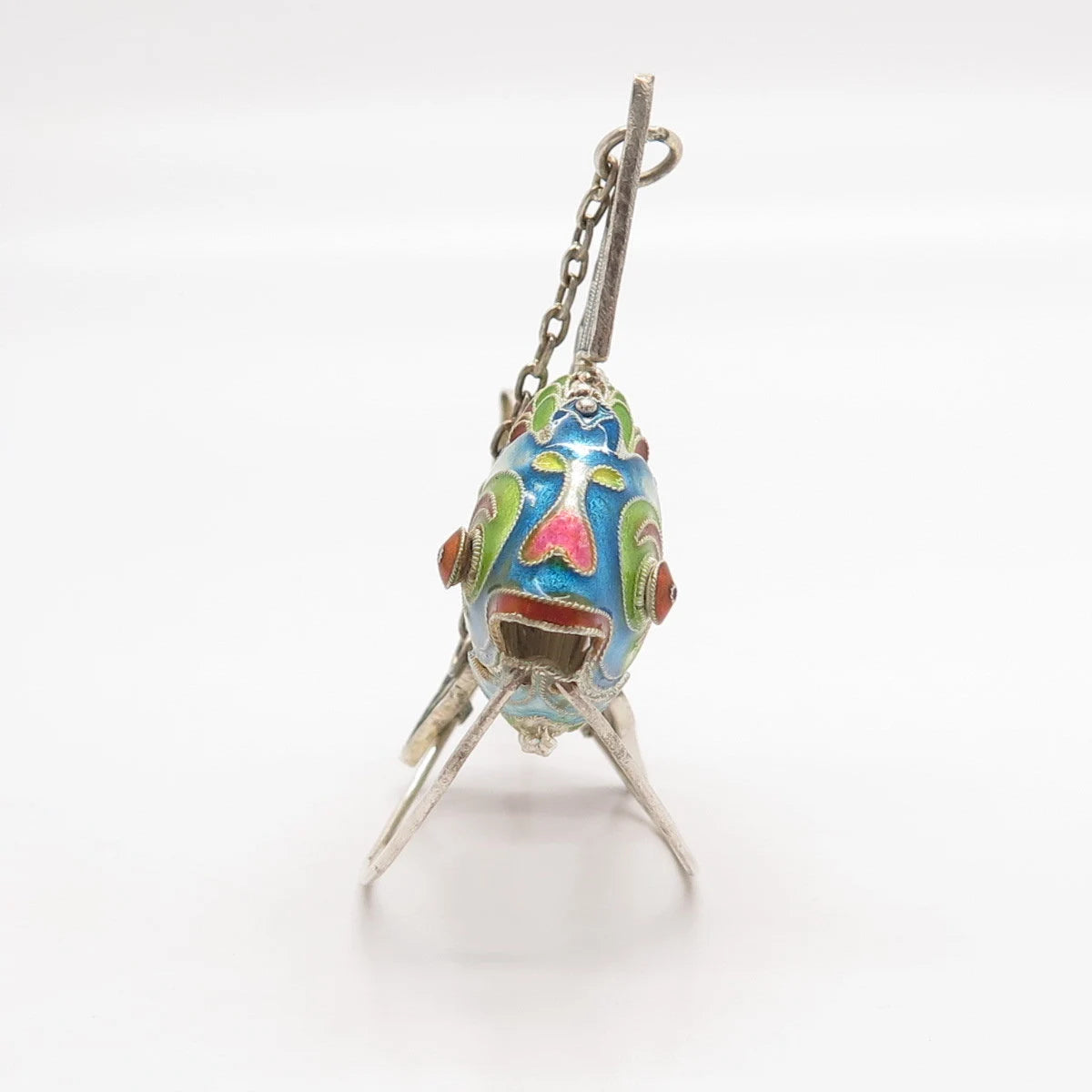 925 Sterling Silver Antique Enamel Chinese Koi Fish Articulated Fob / Pendant