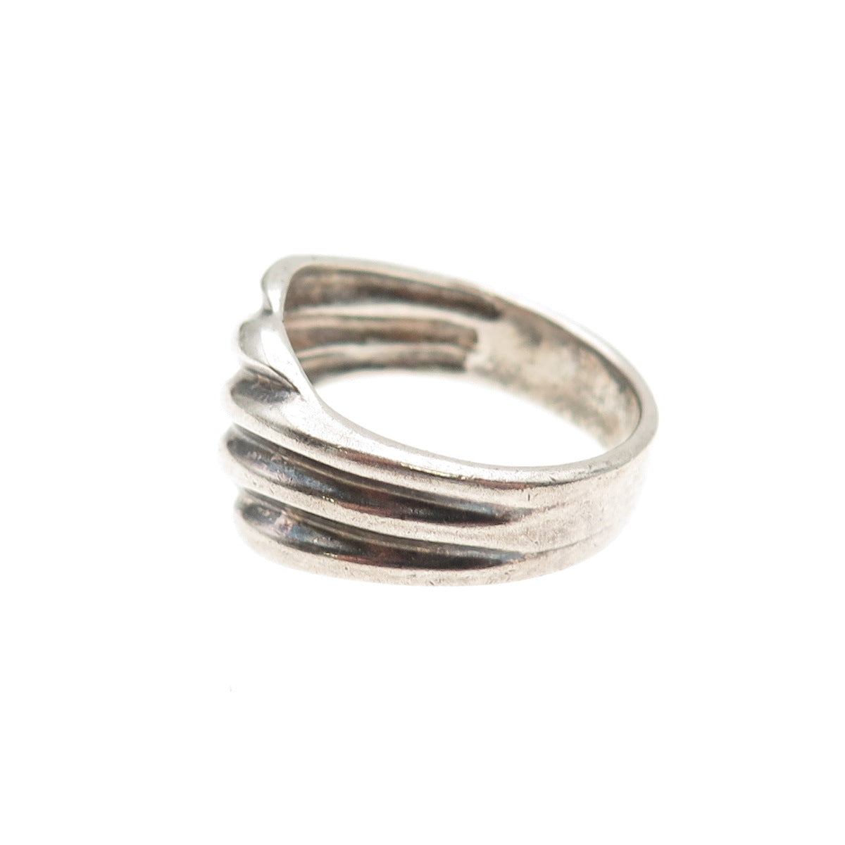 925 Sterling Silver Vintage Modernist Ribbed Oxidized Ring Size 6