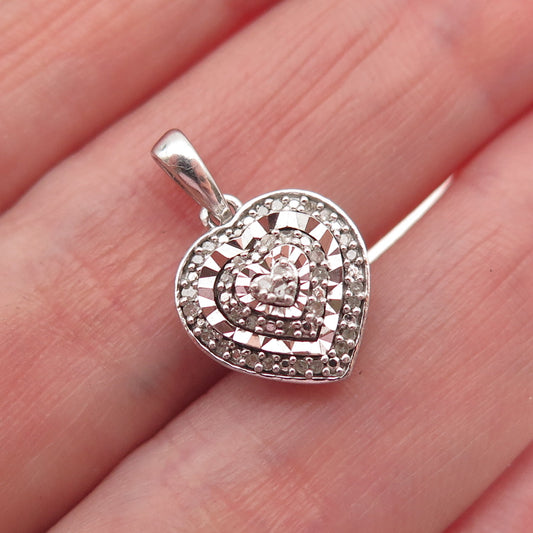 925 Sterling Silver Real Round-Cut Diamond Heart Mini Charm Pendant