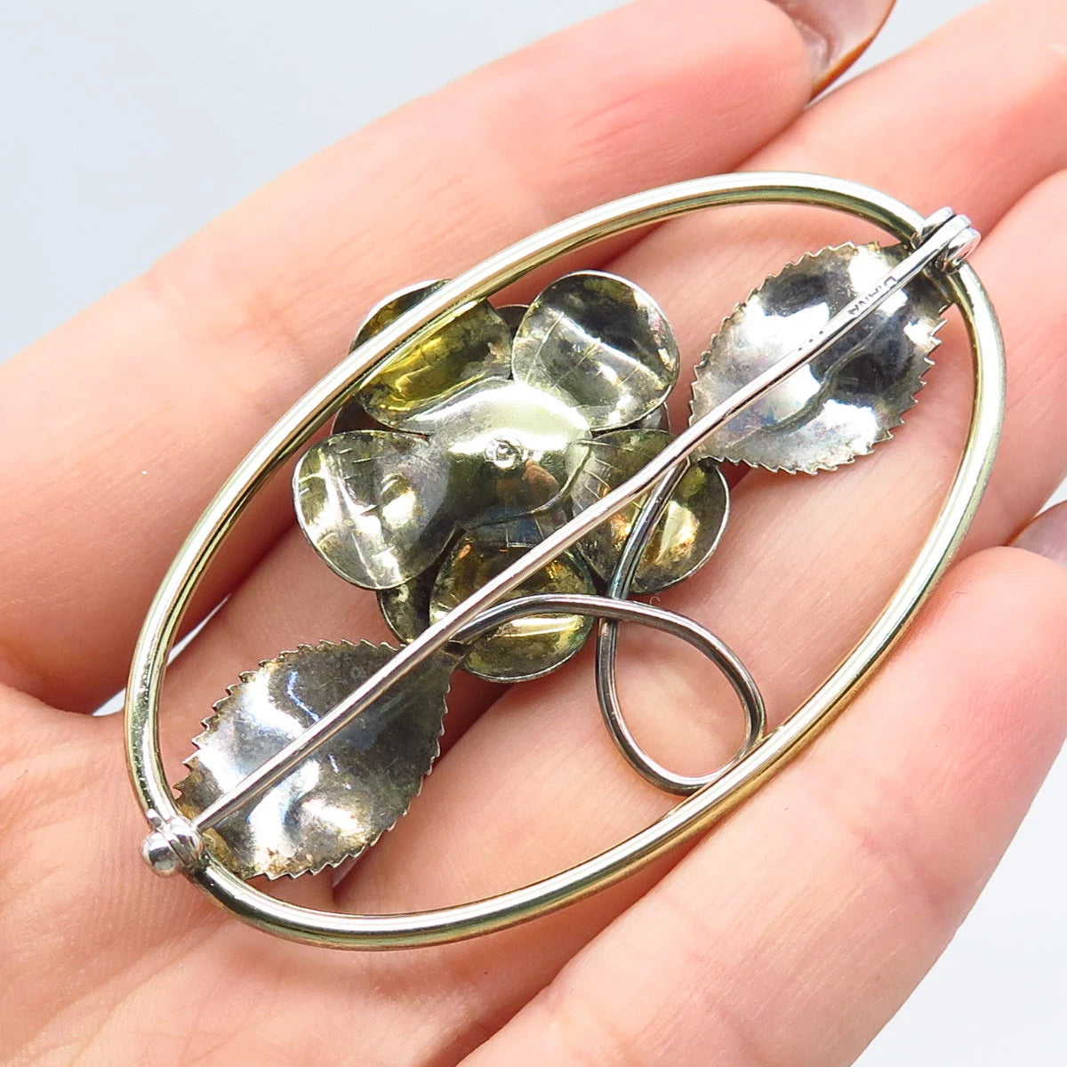 925 Sterling Silver Gold Plated Vintage Rose Floral Pin Brooch