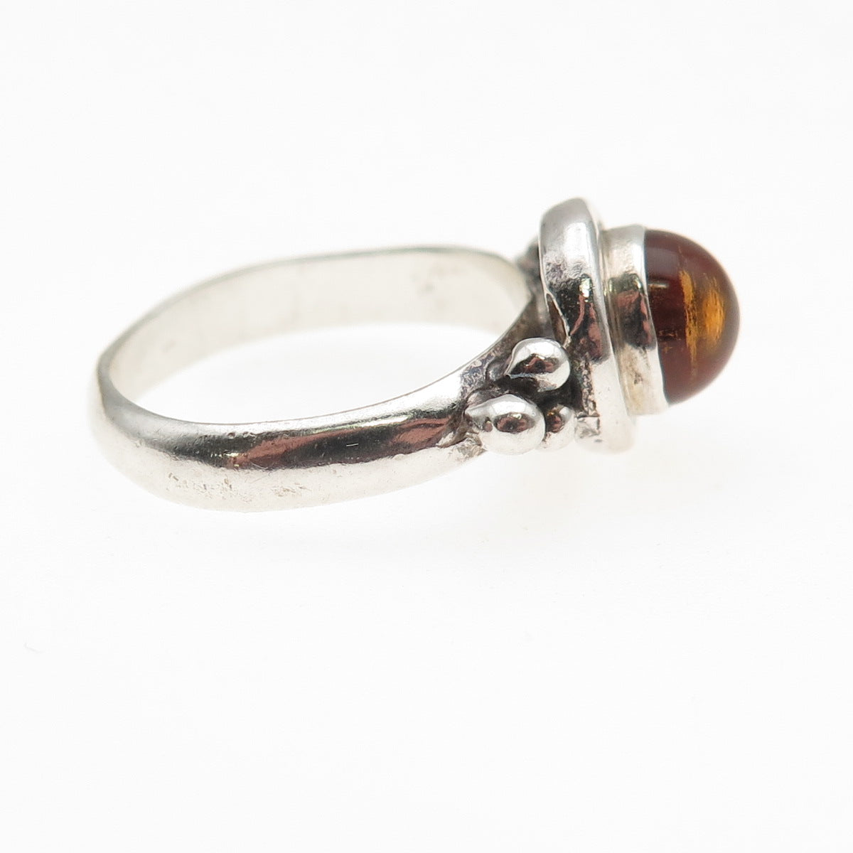 925 Sterling Silver Vintage Real Amber Beaded Oxidized Ring Size 6