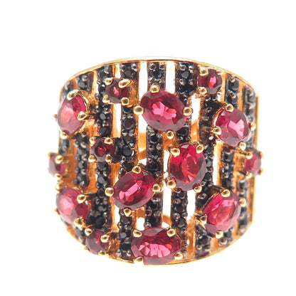 CHUCK CLEMENCY 925 Sterling Silver Gold Plated Real Ruby & Spinel Ring Size 5.25