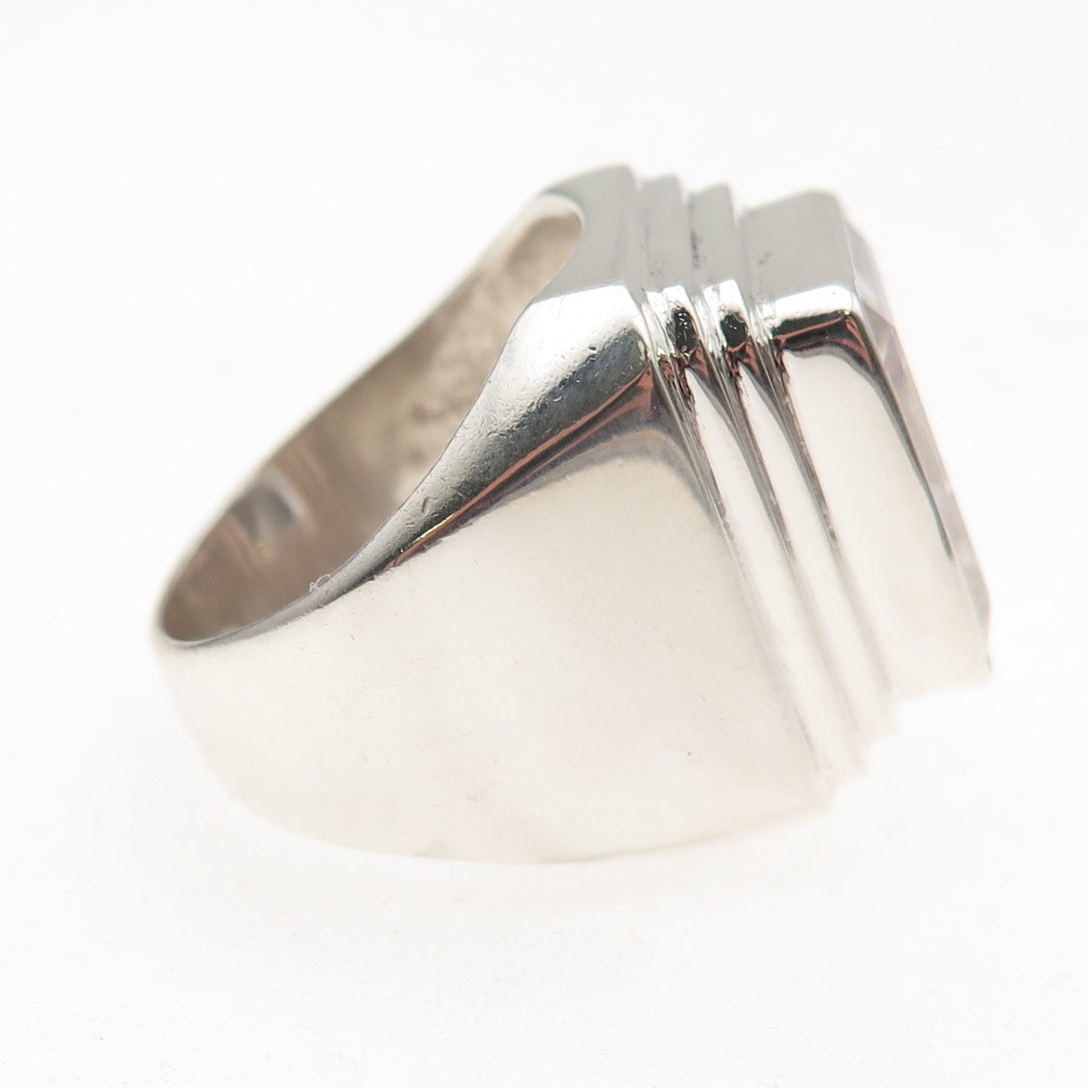 925 Sterling Silver Vintage Emerald-Cut C Z Statement Ring Size 8