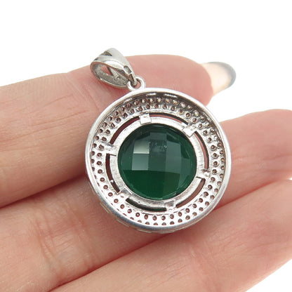 925 Sterling Silver White & Green C Z Pendant