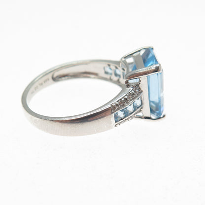 RL Richline 925 Sterling Silver Emerald-Cut Blue & White C Z Ring Size 7.25