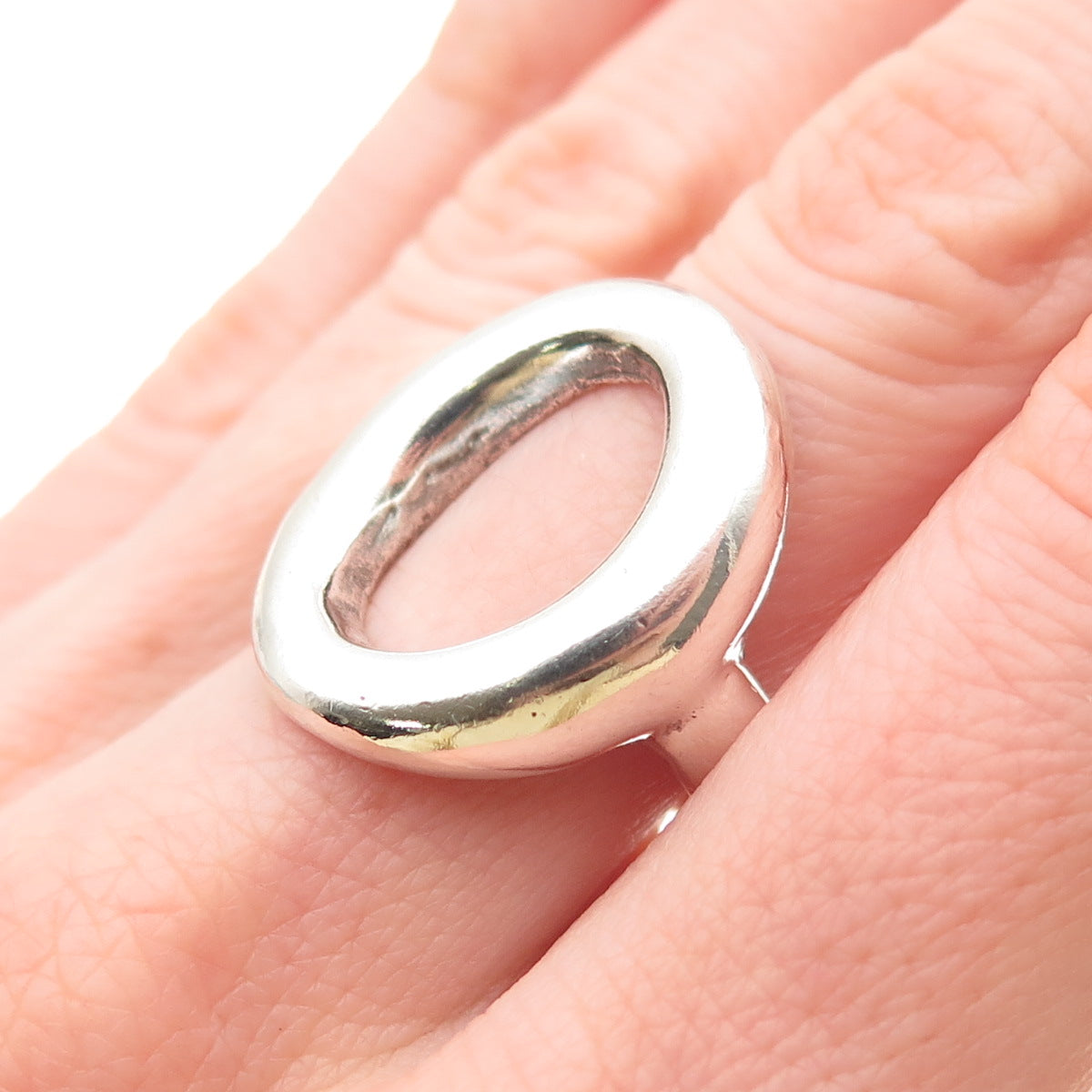 925 Sterling Silver Vintage Letter O Modernist Adjustable Ring Size 7.25