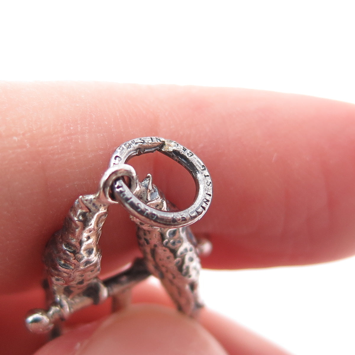 CELLINI 925 Sterling Silver Vintage Parrot Bird Couple Oxidized Charm Pendant