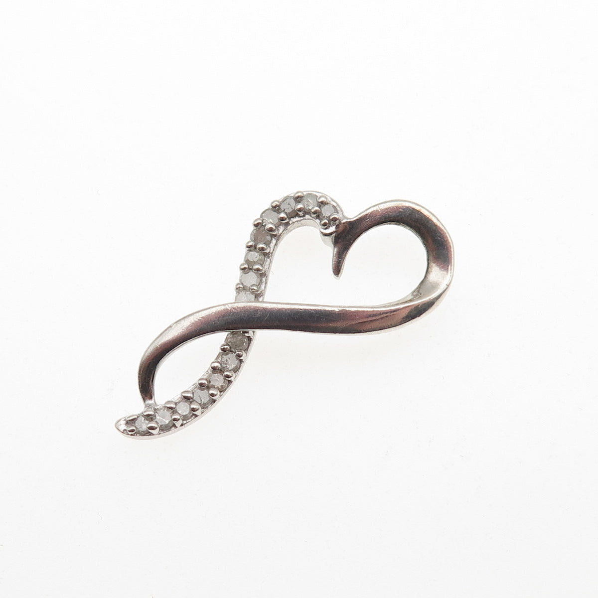 DIAG 925 Sterling Silver Real Diamond Infinity Heart Slide Charm Pendant