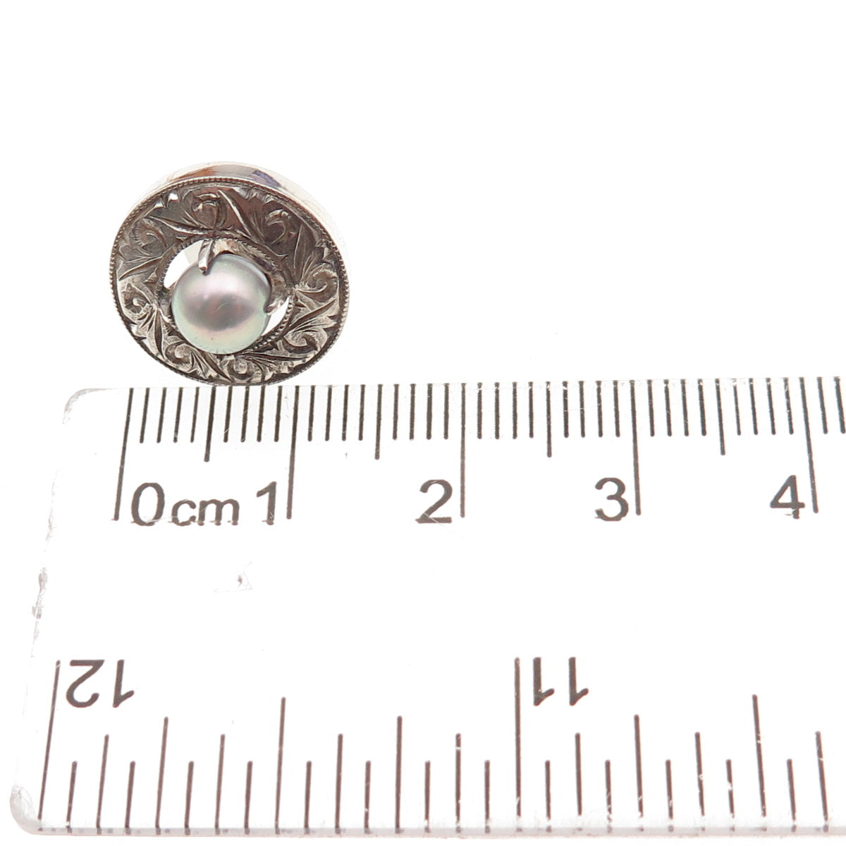 925 Sterling Silver Antique Art Deco Real Pearl Floral Tie Tack / Lapel Pin