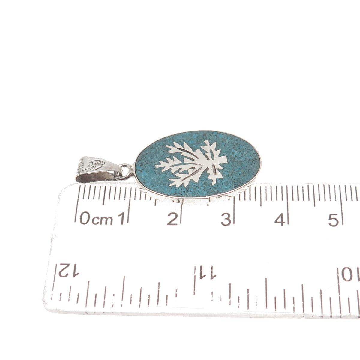 925 Sterling Silver Vintage Mexico Real Turquoise Inlay Cannabis Leaf Pendant