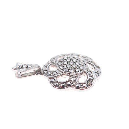 925 Sterling Silver Antique Art Deco Real Marcasite Flower Charm Pendant