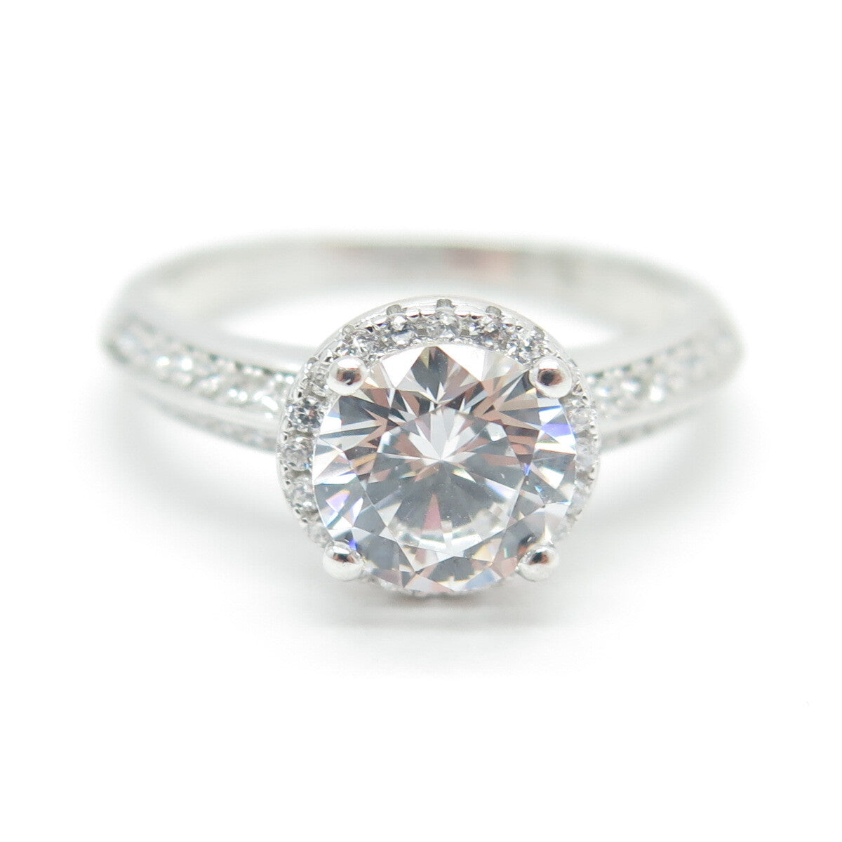 DIAMONOX 925 Sterling Silver Round-Cut Shaped C Z Engagement Ring Size 7