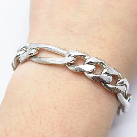 925 Sterling Silver Vintage Figaro Link Bracelet 8.5"