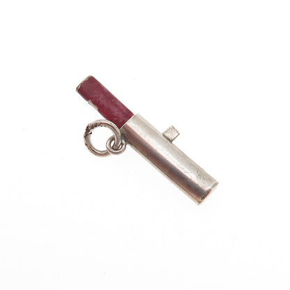 925 Sterling Silver Antique Art Deco Enamel Lipstick Movable Mini Charm Pendant