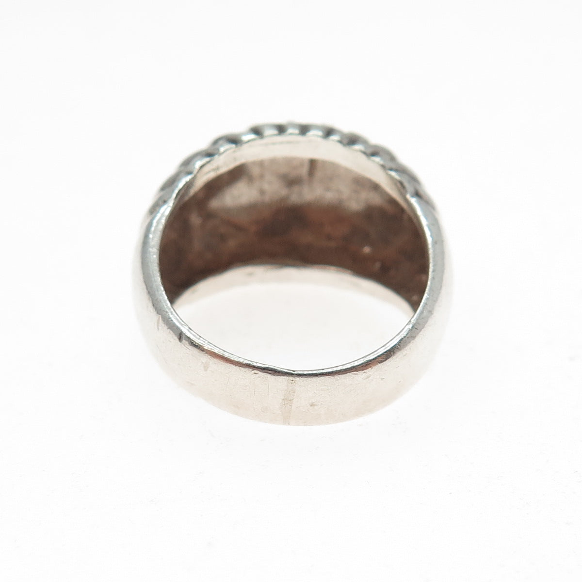 925 Sterling Silver Vintage Modernist Ribbed Dome Ring Size 6.75