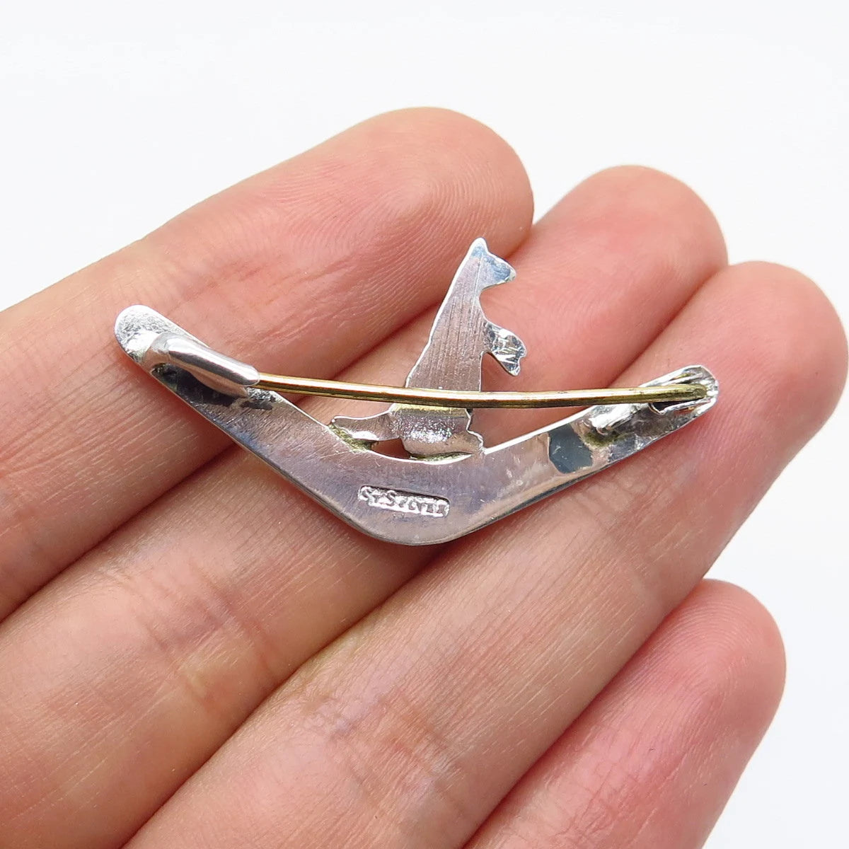 925 Sterling Silver 2-Tone Vintage Kangaroo Pin Brooch