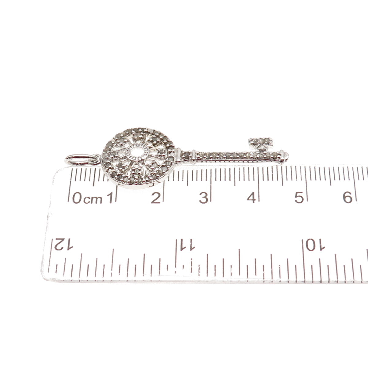 DEE BERKLE 925 Sterling Silver Real Round-Cut Diamond Key Charm Pendant