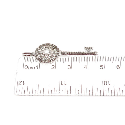 DEE BERKLE 925 Sterling Silver Real Round-Cut Diamond Key Charm Pendant