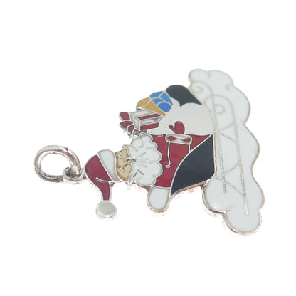 WELLS 925 Sterling Silver Antique Enamel Santa Claus Christmas Charm Pendant