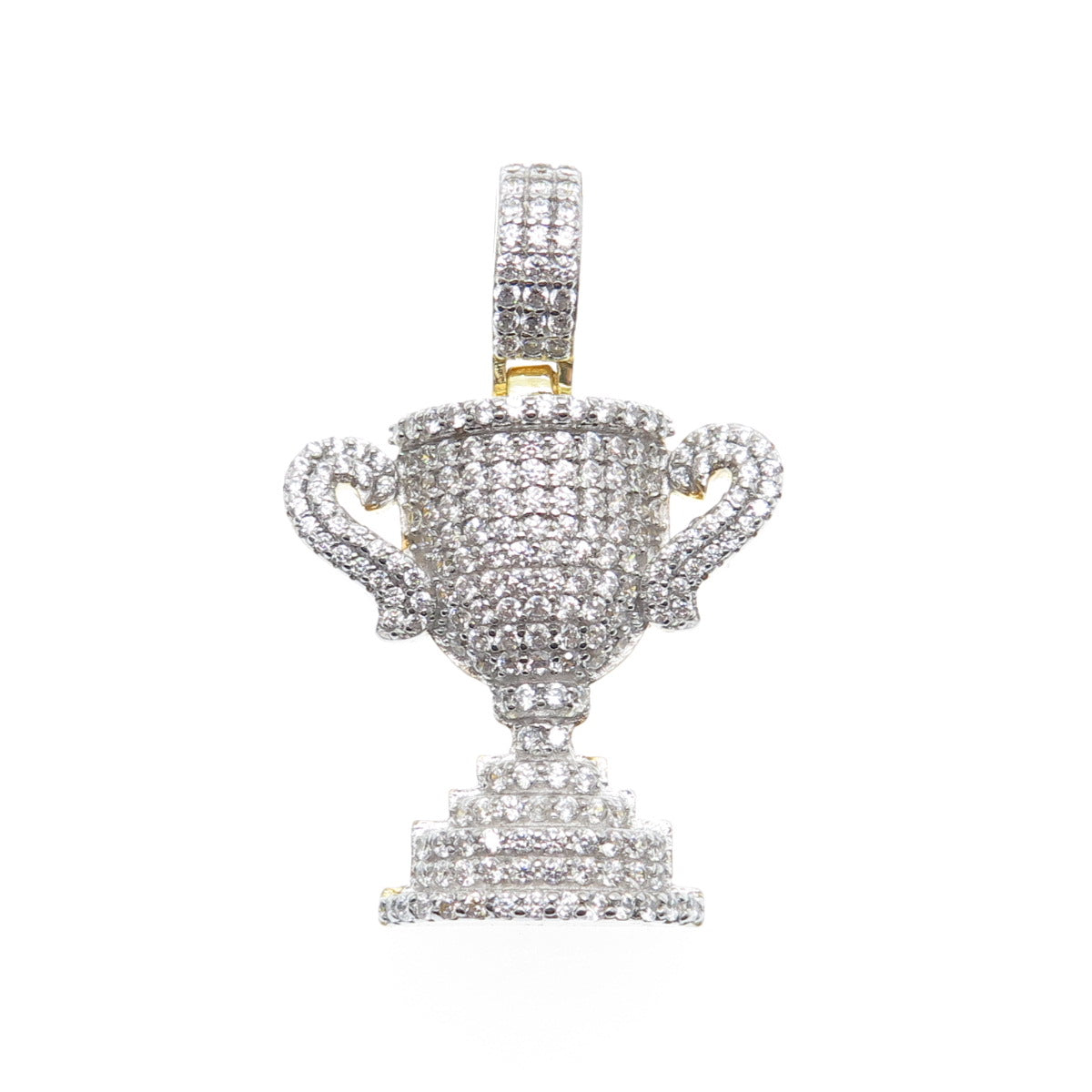 925 Sterling Silver Gold Plated Round-Cut C Z World / Champion Trophy Pendant