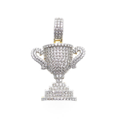 925 Sterling Silver Gold Plated Round-Cut C Z World / Champion Trophy Pendant