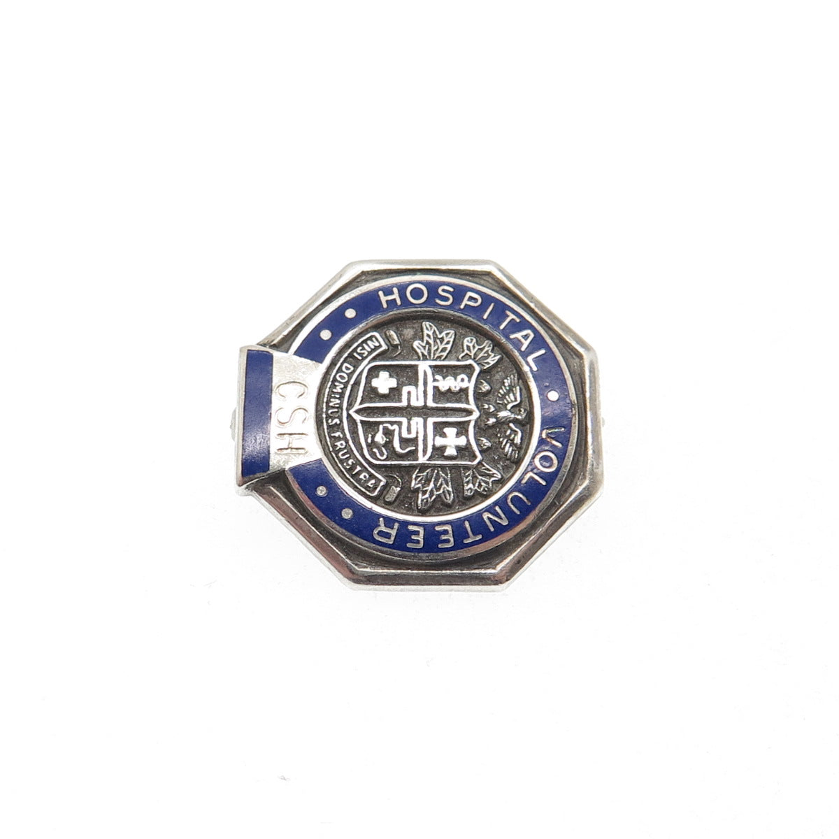 BALE 925 Sterling Silver Vintage Enamel Hospital Volunteer CSH Lapel Pin Brooch