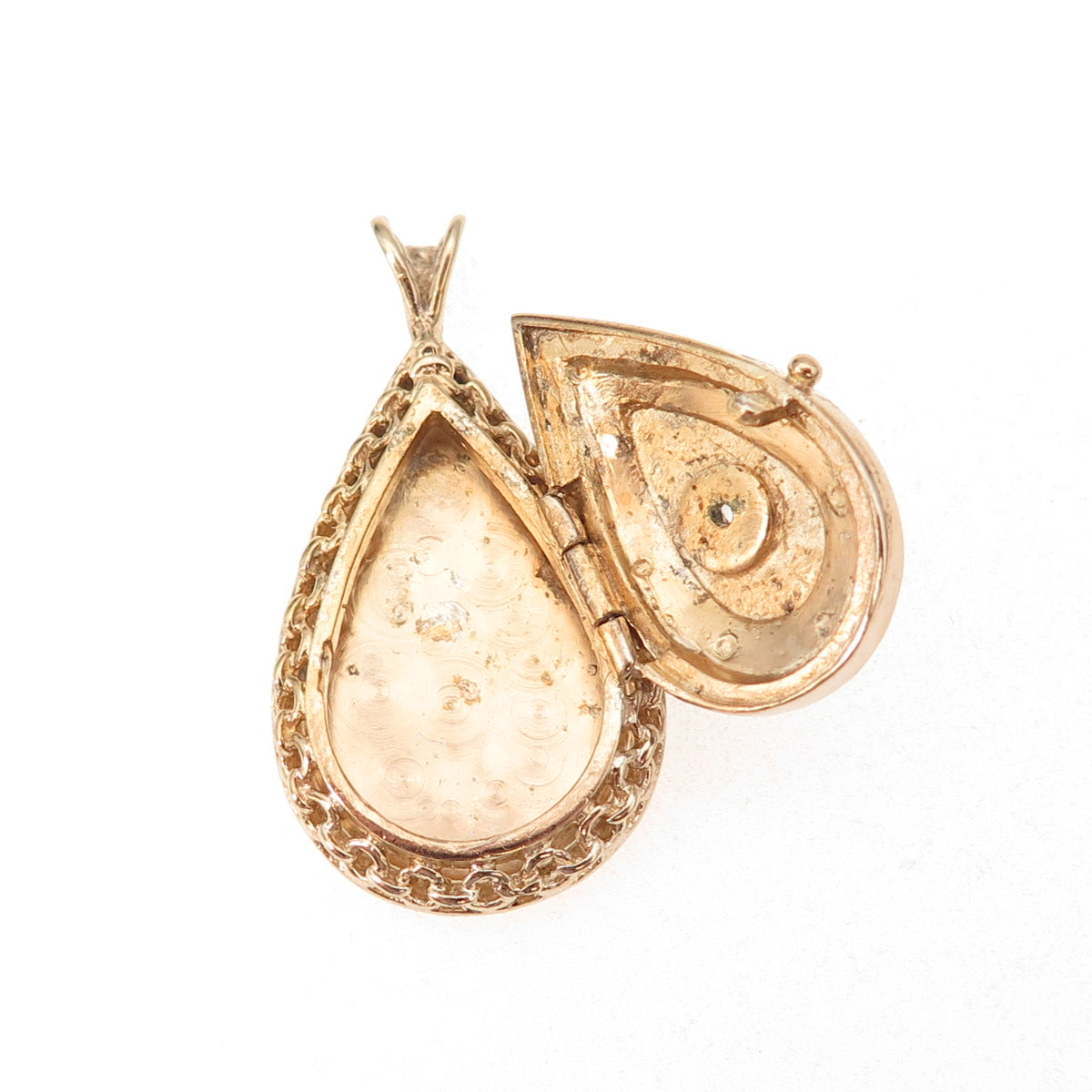 925 Sterling Silver Gold Plated Vintage Rhinestone Teardrop Locket Charm Pendant