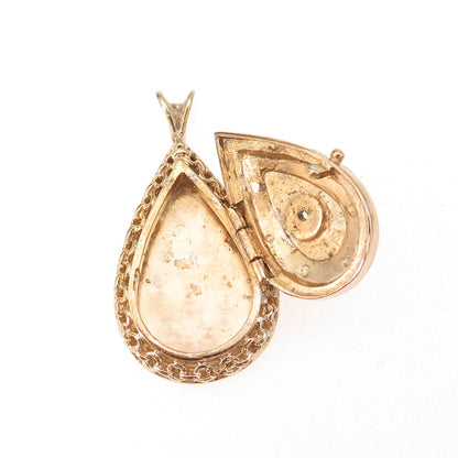 925 Sterling Silver Gold Plated Vintage Rhinestone Teardrop Locket Charm Pendant