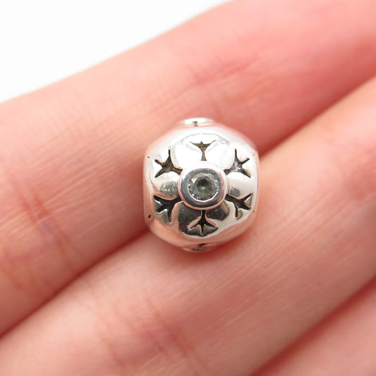 925 Sterling Silver Real Aquamarine Gem Snowflake Small Bead Charm