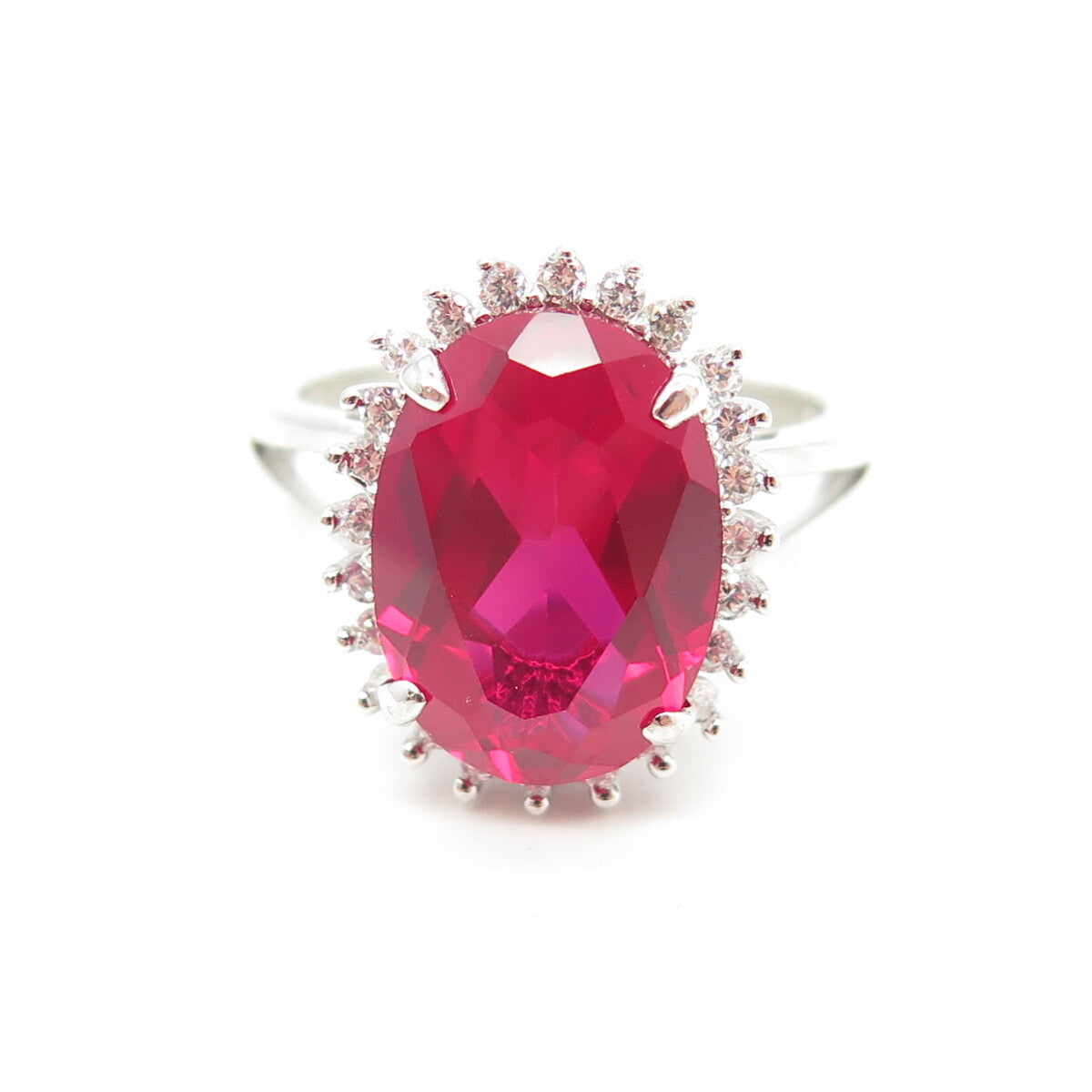 925 Sterling Silver Lab-Created Ruby & C Z Ring Size 7.75