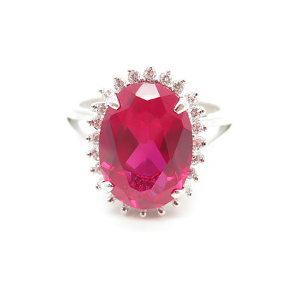 925 Sterling Silver Lab-Created Ruby & C Z Ring Size 7.75