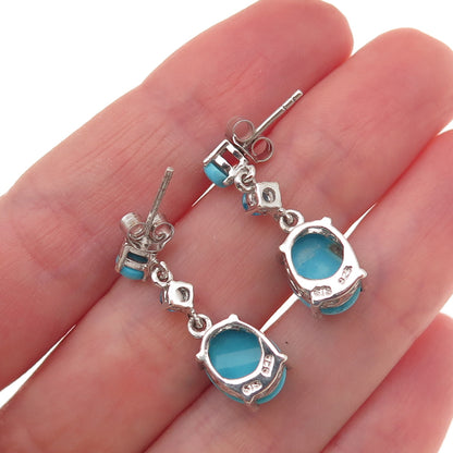Chuck Clemency 925 Sterling Silver Real Turquoise & Apatite Dangle Earrings