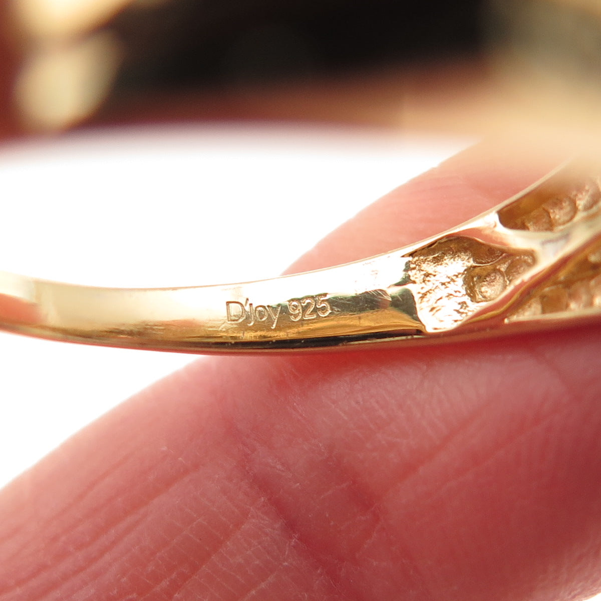 D'JOY 925 Sterling Silver Gold Plated Real Emerald & White Topaz Ring Size 13