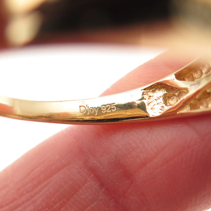 D'JOY 925 Sterling Silver Gold Plated Real Emerald & White Topaz Ring Size 13