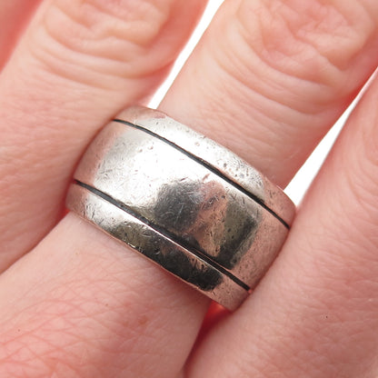 925 Sterling Silver Vintage Mexico Oxidized Wide Band Ring Size 9.75