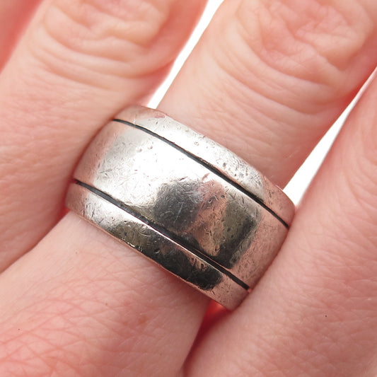 925 Sterling Silver Vintage Mexico Oxidized Wide Band Ring Size 9.75