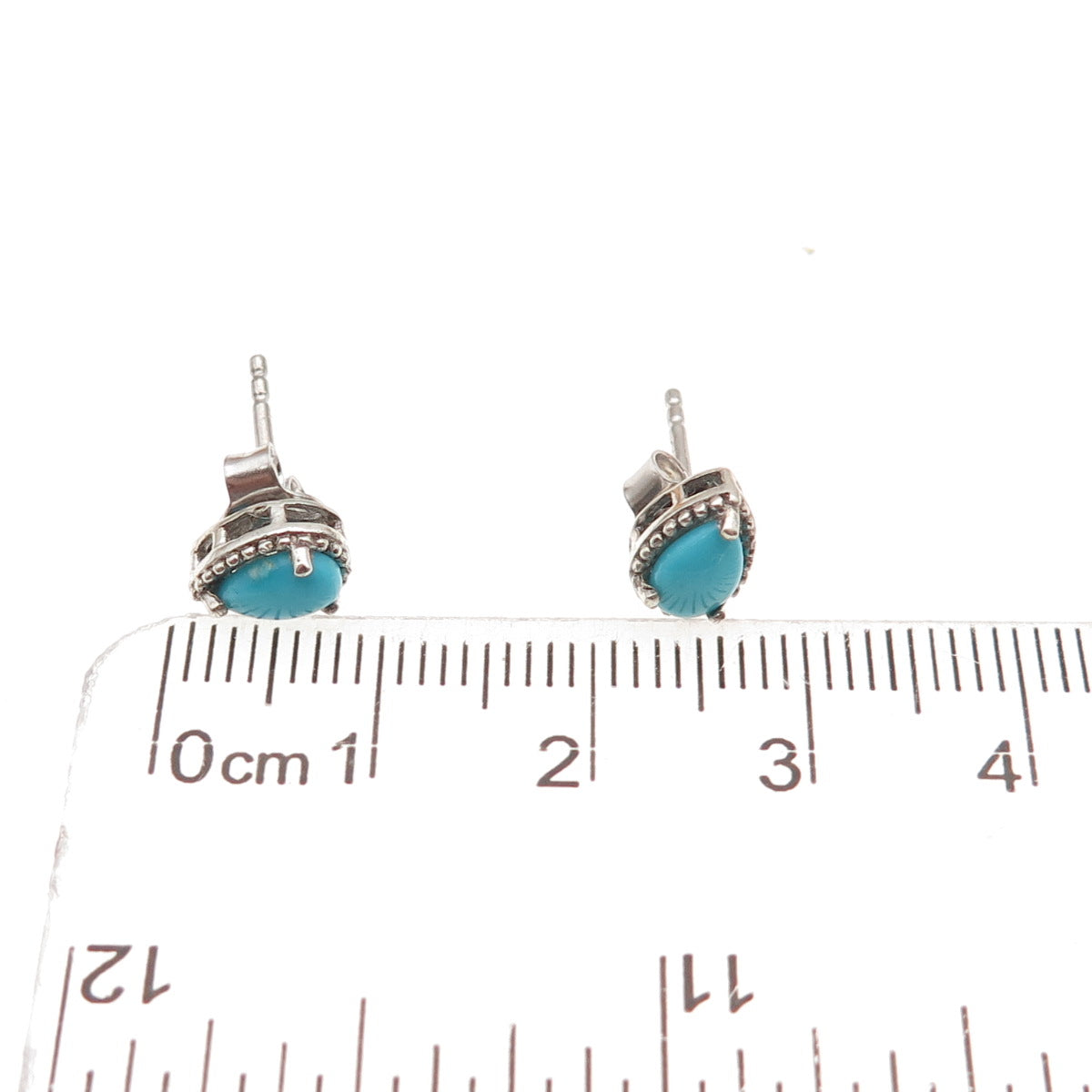 Chuck Clemency 925 Sterling Silver Real Turquoise Teardrop Stud Earrings