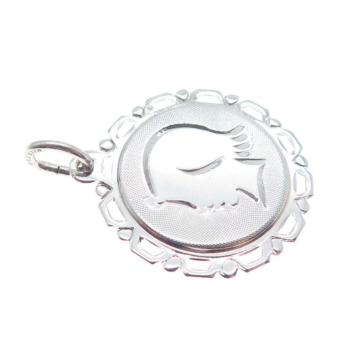 A & Z 925 Sterling Silver Vintage Diamond-Cut Girl's Face Profile Charm Pendant