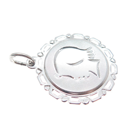 A & Z 925 Sterling Silver Vintage Diamond-Cut Girl's Face Profile Charm Pendant